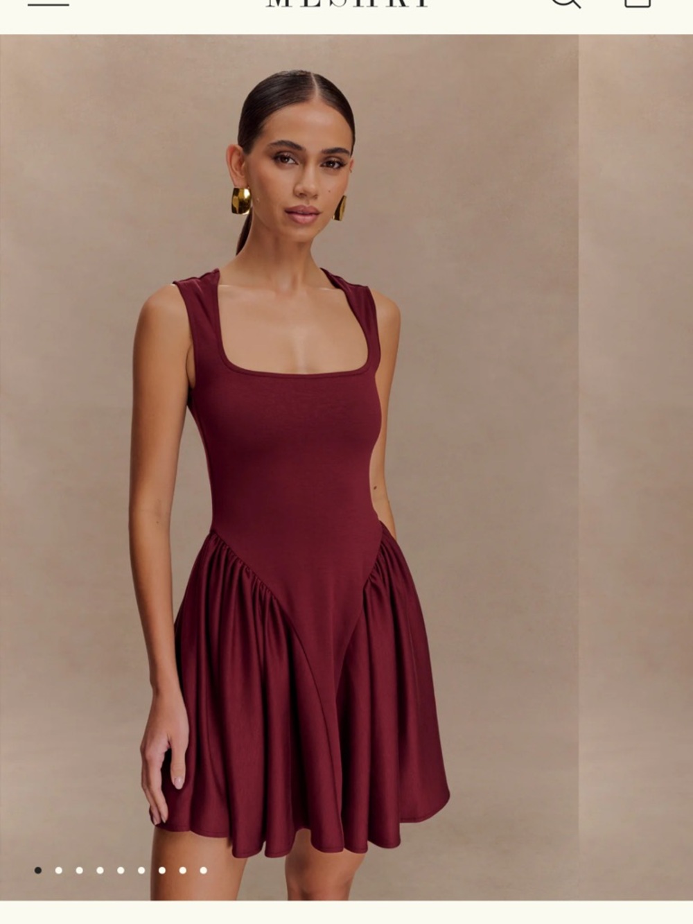 Meshki Square-Neck Mini Dress in Burgundy